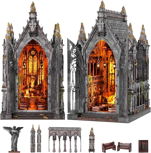 Vista 16 de fifijoy Kit de Rincón de Libros - Kit de Casa en Miniatura DIY para Adultos, Kit de Construcción de Casa Pequeña Cafetería Retro de los años 50