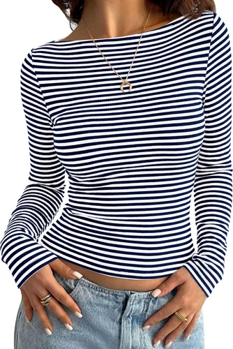 Vista 19 de PRETTYGARDEN Camisas de manga larga a rayas para mujer, tops lindos de Rayas Beige Marrón