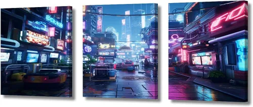 Vista 59 de Lienzo decorativo para pared de sala de estar, lienzo Cyberpunk, decoración de pared de 3 paneles, decoración de pared para el hogar, dormitorio