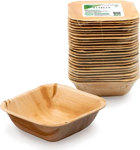 Vista 8 de ECODECO Cuencos cuadrados de hoja de palma, 50 platos naturales desechables de bambú de 5 pulgadas