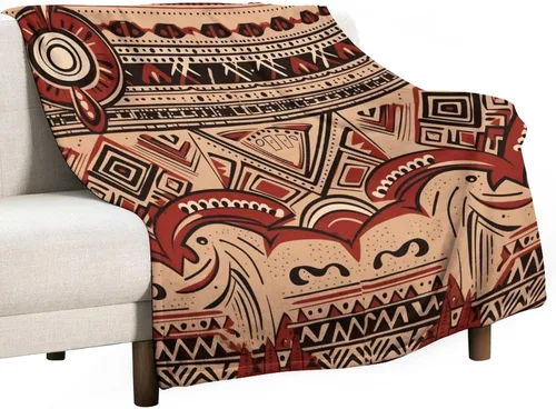 Vista 28 de Mantas de franela con patrón artístico rojo, beige, marrón oscuro, manta de franela de pintura al óleo abstracta de 30 x 40 pulgadas para sofá, cama