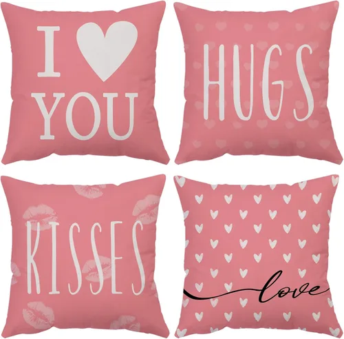 Vista 9 de YeeJu Juego de 4 fundas de almohada de 12 x 12 pulgadas con diseño de gnomo de corazón rojo con texto en inglés «Happy Valentines Day», fundas