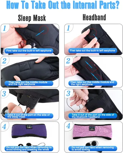 Vista 8 de MUSICOZY Auriculares para dormir con diadema Bluetooth, máscara de ojos para dormir y módulo Bluetooth con altavoces y cable de carga