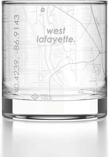 Vista 100 de Well Told Vaso de rocas grabado con mapa de Akron, Ohio, cristalería estilo antiguo (325ml, transparente) Vaso de bourbon grabado, regalos