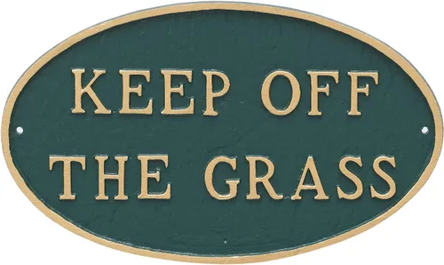 Vista 3 de Montague Metal Products - Placa ovalada de metal fundido con texto en inglés "Keep Off Grass" - Placa de exhibición de césped o pared - Letrero