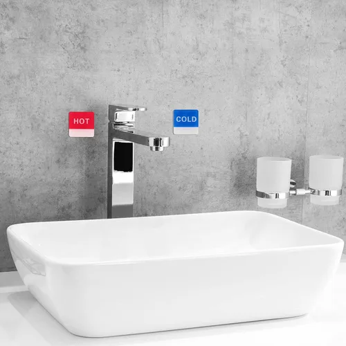 Vista 6 de PATIKIL Etiqueta autoadhesiva para agua caliente/fría, paquete de 3 pares/6 calcomanías cuadradas acrílicas para fregaderos de grifos, rojo/azul