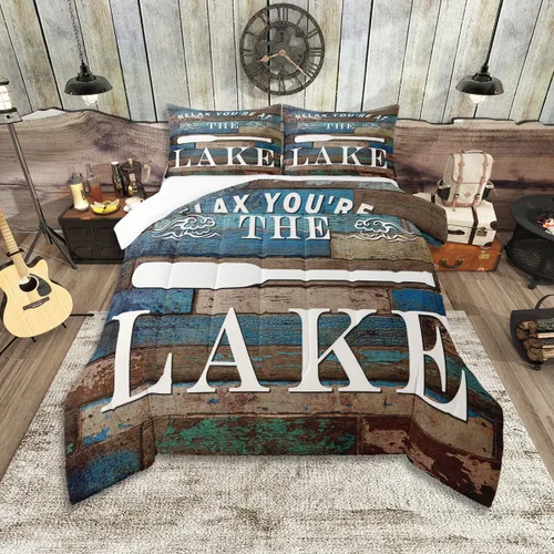 Vista 44 de Lake House - Juego de edredón tamaño individual, juego de ropa de cama rústica de granja vieja de 2 piezas para niños, adolescentes y adultos