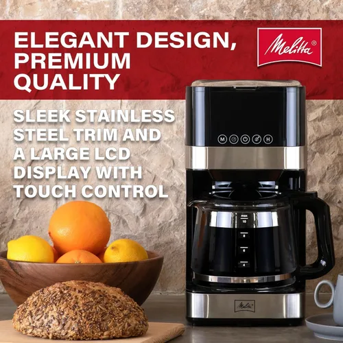 Vista 6 de Melitta Aroma Tocco - Cafetera de goteo de vidrio de 10 tazas, automática y programable, capacidad de 96 onzas con 5 filtros de café, color negro