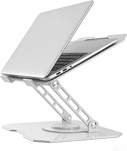 Vista 8 de Soporte giratorio de 360° para computadora portátil, elevador ergonómico de acero sólido resistente, soporte plegable para computadora portátil
