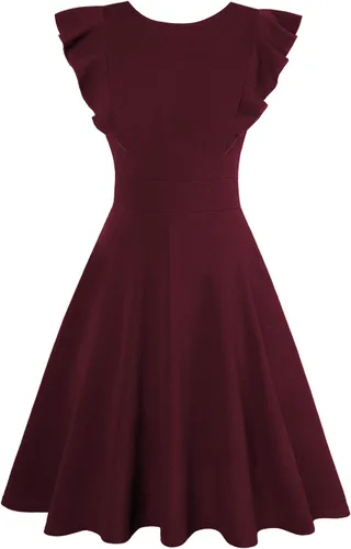 Vista 2 de IHOT - Vestidos para fiestas de cóctel de estilo casual, con vuelo, acampanados, con volantes, estampado floral y vintage para mujer, con bolsillos