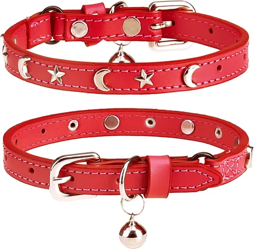 Vista 20 de Collares de cuero DILLYBUD para gatos macho y hembra con campana y cinturón elástico de seguridad, collar ajustable con hebilla de seguridad