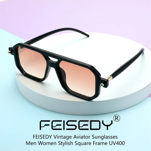 Vista 6 de Feisedy - B2622 - Lentes de sol estilo aviador, cuadrados, clásicos de los años 70, unisex, con montura clásica retro y elegante, UV400