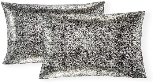 Vista 30 de Xinrjojo Juego de 2 almohadas brillantes en negro y dorado, almohadas suaves y brillantes decorativas, juego de fundas de almohada cuadradas negras