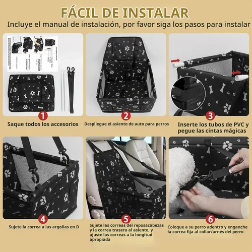 Vista 7 de Asiento de coche para perro, asiento elevador plegable para perro, impermeable, transpirable, bolsa de viaje Oxford para perros pequeños a medianos