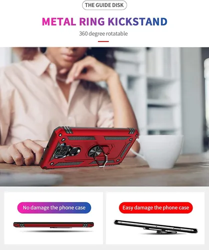 Vista 3 de YaHan Funda para Xiaomi Redmi Note 9, anillo giratorio de 360 grados, soporte híbrido, resistente, de doble capa, a prueba de golpes, con protector
