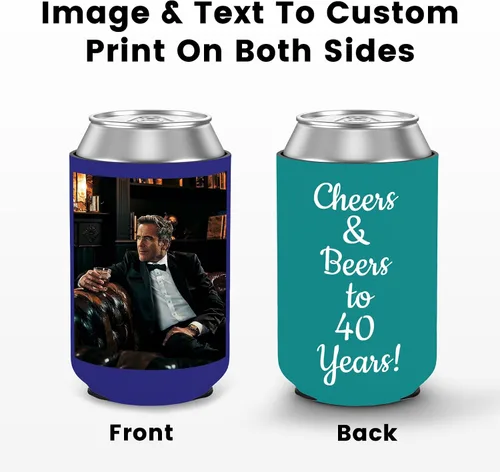 Vista 3 de Valyria Fundas enfriadoras de latas personalizadas, 1 unidad, plegable, aislante, soporte para bebidas con logotipo, imagen, texto para aniversario