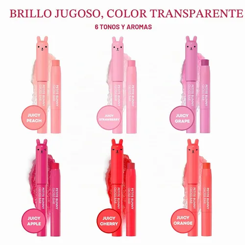 Vista 6 de TONYMOLY Petit Bunny Gloss Bar, 01 Juicy Strawberry La vitamina E trabaja en una textura suave, de lápiz labial y brillo para suavizar e hidratar