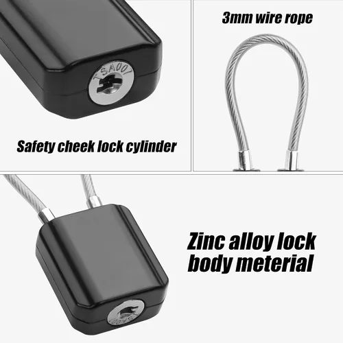 Vista 2 de YAODHAOD Cerraduras de equipaje con llaves, cerraduras de cable de tamaño mini con llaves para cerradura de maleta de viaje, candado para cerradura