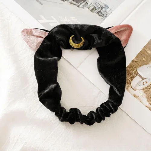 Vista 4 de Ziper Cute Cat Usagi Moon Cosmetic Hairband diadema de ducha (negro)