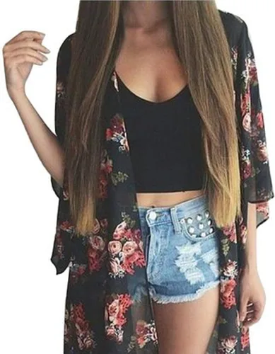 Vista 2 de FANALA Mujeres Manga Larga Color Sólido Botón Abajo Punto Estriado Cardigans Outwear Kimono Top Blusa Cardigan