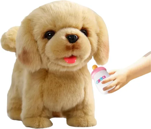 Vista 12 de CU-MATE Juguete electrónico de peluche de simulación interactiva, realista, cachorro, gato, con cola para caminar, ladrar, menear, hablar, como
