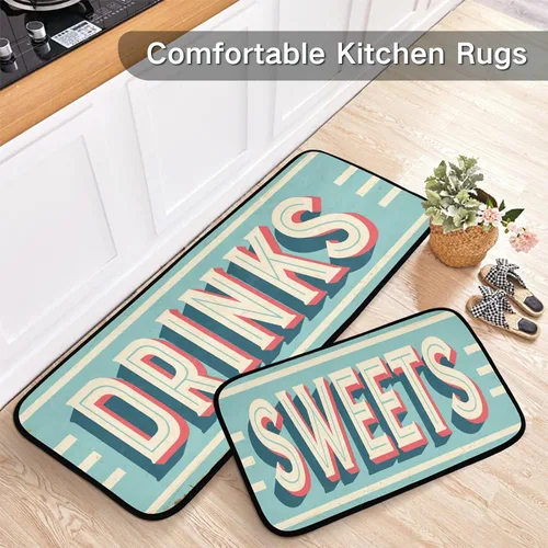 Vista 6 de Sweets Quotes - Juego de 2 tapetes de cocina retro vintage, antideslizantes, para puerta, baño, hogar, oficina, fregadero, lavandería, granja, 28 x
