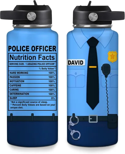 Vista 17 de Hyturtle Botella de Agua Personalizada de Policía - Botella de Acero Inoxidable Aislada con Tapa a Prueba de Fugas 18 oz, 32 oz - Regalo de Bandera
