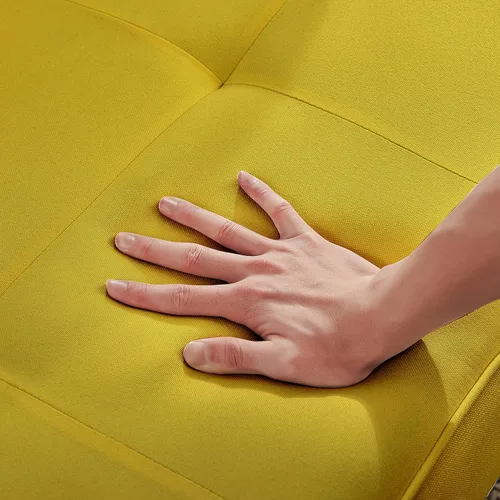 Vista 6 de Sofá cama de tela moderna, sofá cama convertible con 2 almohadas y reposabrazos, sofá reclinable plegable de 75 pulgadas con patas de madera maciza