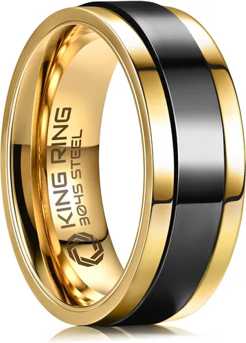 Vista 17 de King Ring 8mm Flat Spinner Stainless Steel Fidget Rings – Designed in USA Negro