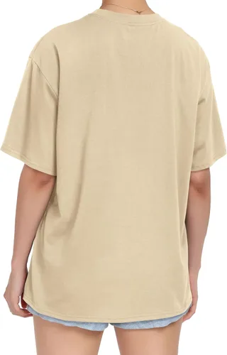 Vista 5 de Camiseta de gran tamaño para mujer, cuello redondo, manga corta, ajuste holgado