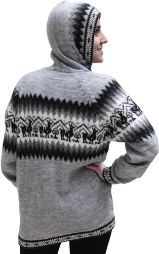 Vista 12 de Little Llamas Chaqueta Sudadera con Capucha de Lana de Alpaca Tejida Negro