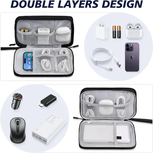 Vista 2 de Estuche organizador de artículos electrónicos, accesorios de viaje esenciales para hombres y mujeres, organizador de cables, bolsa de almacenamiento