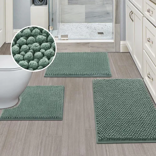 Vista 11 de Turquoize Alfombras de baño de felpilla antideslizante para baño, 17 x 24 pulgadas, extra suaves y absorbentes, lavables a máquina, perfectas