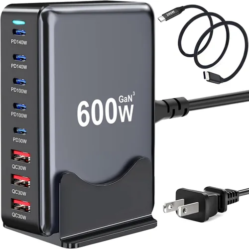 Vista 9 de 320W Bloque de Cargador USB C, Estación de Carga Rápida de 8 Puertos USB Hub PD 100W GaN Ⅲ Estación de Carga Pro para Múltiples Dispositivos