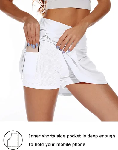 Vista 3 de XIEERDUO Faldas deportivas de tenis y golf para mujer con pantalones cortos y bolsillos, pantalón corto de cintura alta para correr