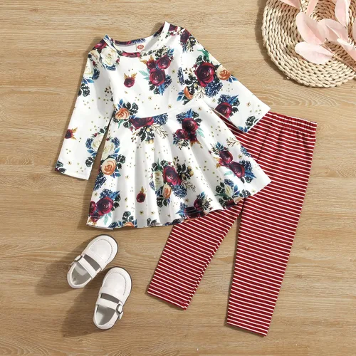 Vista 3 de Conjunto de ropa floral para bebés y niñas pequeñas, camisa y pantalones, ropa de princesa