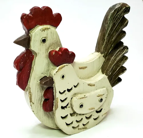 Vista 2 de Figura decorativa de mesa de par de pollo rústico