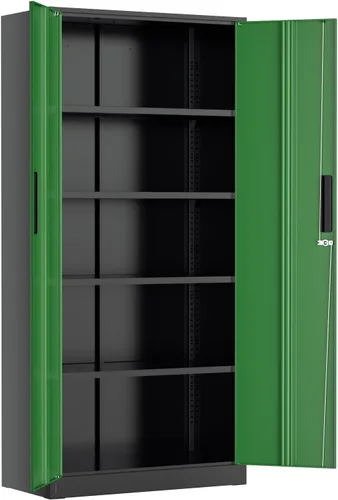 Vista 18 de Greenvelly Armario de almacenamiento de metal con cerradura, gabinete de almacenamiento cerrado negro de 72 pulgadas con 2 puertas y 4 estantes