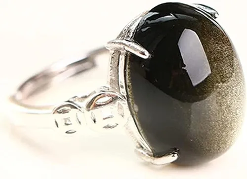 Vista 4 de Anillo de obsidiana de oro natural joyería para mujer hombres sanación cristal cuarzo piedra 0630x0472in cuentas piedras preciosas ajustable anillo