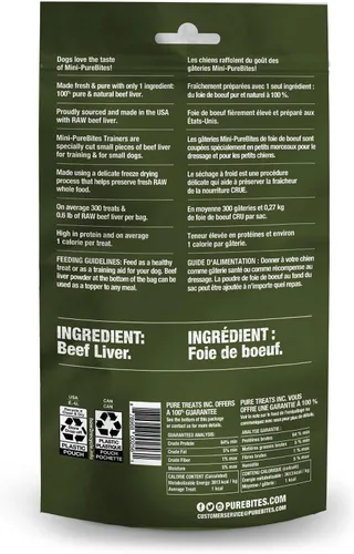 Vista 2 de PureBites Mini Golosinas de Res Liofilizadas para Perros, 1 Ingrediente, Hecho en EE. UU., 3oz
