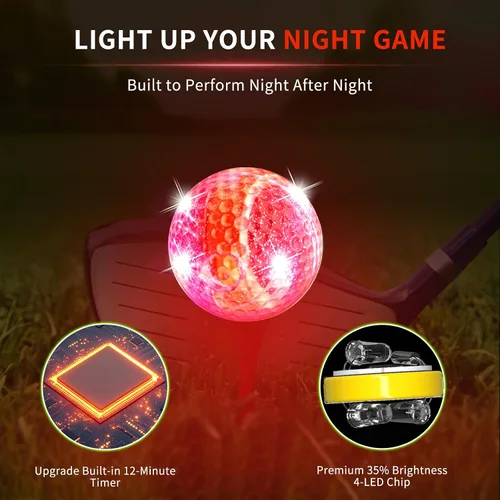 Vista 4 de Crestgolf Paquete de 6 pelotas de golf que brillan en la oscuridad iluminadas por la noche con temporizador de reinicio de 12 minutos