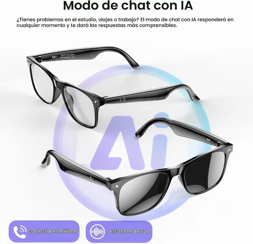 Vista 5 de Lentes inteligentes de traducción AI para hombres y mujeres, gafas de sol Bluetooth 6.0, protección UV, asistente de voz, audio de oído abierto