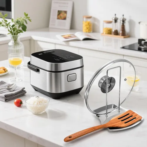 Vista 7 de Lawei Paquete de 3 tapas y soporte para cucharas, soportes para tapa de olla de acero inoxidable, organizador de tapa para ollas, sartenes, cucharas