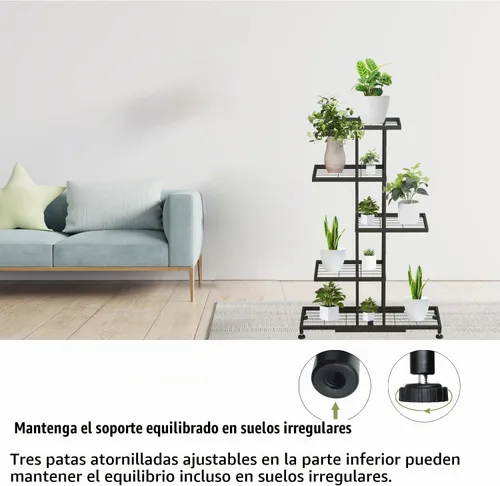Vista 3 de Twhep Soporte para plantas de hierro de 5 niveles, moderno estante multifuncional para balcón y jardín Macetas negras de 5 niveles 11