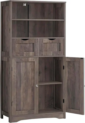 Vista 16 de Iwell Armario de almacenamiento con puertas y estantes, armario de despensa de cocina, gabinetes de baño para sala de estar, cocina, lavandería