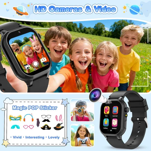Vista 4 de MOFGDNI Reloj inteligente para niños con 39 juegos, cámara incorporada, grabadora de video, alarma, calculadora, podómetro y varios fondos