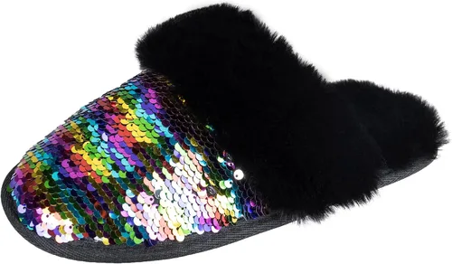 Vista 8 de Jessica Simpson - Pantuflas cómodas de piel sintética para mujer con suela antideslizante y espuma viscoelástica Negro
