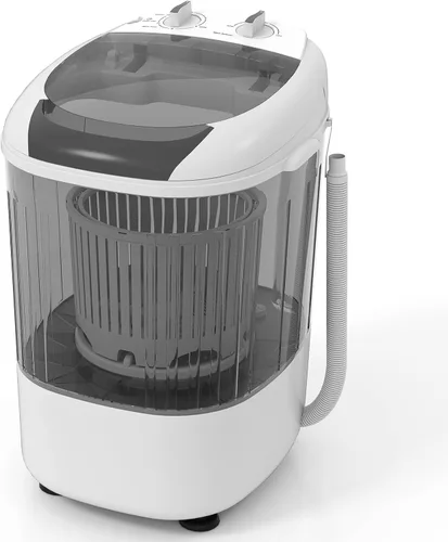 Vista 10 de Giantex Minilavadora portátil compacta, capacidad de 5.5 libras, pequeña lavadora de lavandería compacta con tambor giratorio y manguera de drenaje
