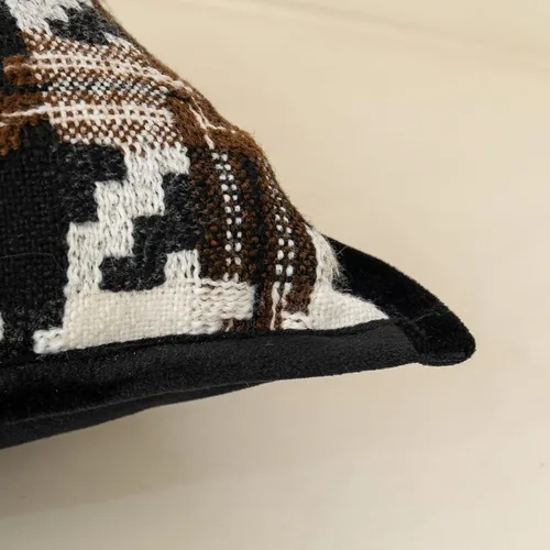 Vista 7 de Alerfa Funda de cojín cuadrada de terciopelo de algodón, 20 x 20 pulgadas, color marrón, blanco y negro, funda de almohada decorativa para sofá