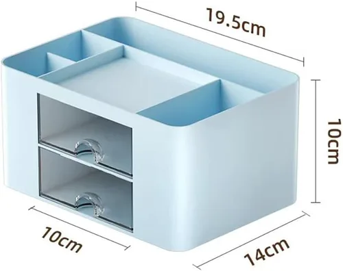 Vista 7 de Organizador de escritorio creativo y simple, 7 rejillas, organizador de mesa de plástico con cajón, organizador de escritorio multifuncional, Azul